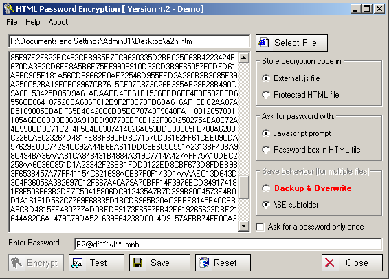Screenshot of HTML Password Encryption